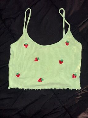 Light Green Ribbed Strawberry Cami Top